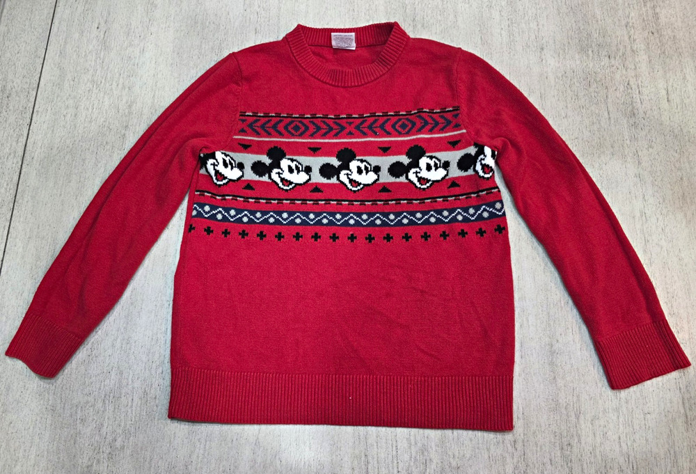Disney Girls 7 Red Mickey Mouse Fair Isle Knit Pullover Sweater Holiday